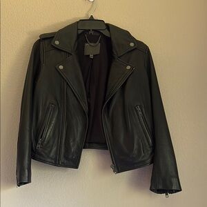 Muubaa Cropped Black Genuine Leather Moto Jacket